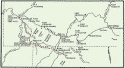 This map shows both Braddock's Road (red) and Forbes' Road (blue), with the positions of various forts and battles along the way.